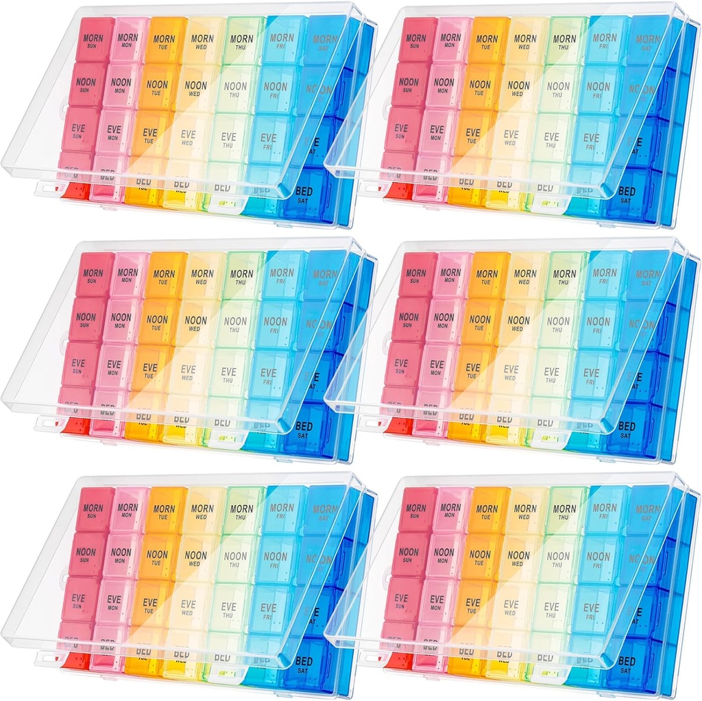 Hsei 6 Pack Weekly Pill Organizer Box 4 Times a day 7 Day Waterproof Pill Case Big Medication Box Travel Daily Edukiontzi for Vitamins Fish Oil Supplements