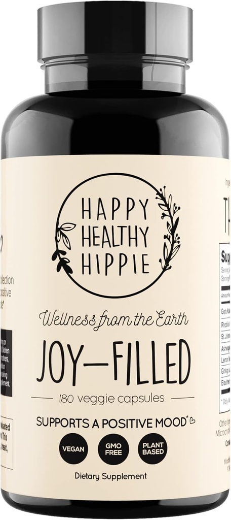 Joy-Filled Mood Support Supplement - 7 Herb Complex w/St. Johns Wort (180 Ct) | Rhodiola Rosea, Eleuthero, Ashwagandha | Stress Relief - Helps Calm The Mind & Body | 100% גלולות מאושרות מבוססות צמחי