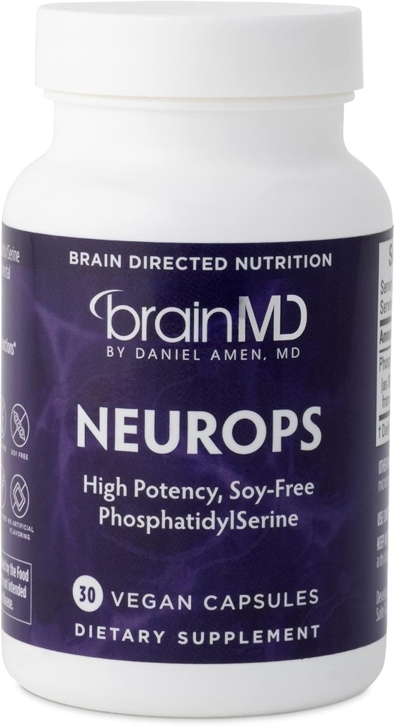 Dr Amen BrainMD NeuroPS - 30 капсули - 150 mg PhosphatidylSerine - Насърчаване на психичното фокус, енергия и памет - Gluten Free - 30 Сервиз