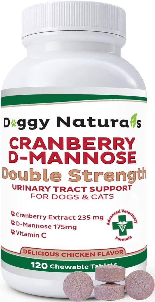 Cranberry D-Mannose for Dogs and Cats Urinary Tract Infekzioak UTI, Bladder Infekzioko Kidney euskarria, Antioxidatzailea (Duble Strength Tablet, 120 Count)