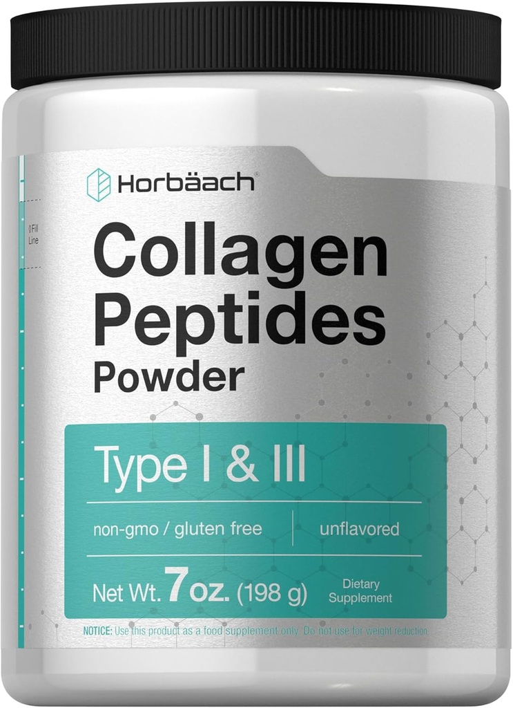 Horbäach Collagen Peptides Powder 7oz | Type I eta III | Unflavored Multi Collagen Protein and Amino Acids | Gluten Free, Keto & Paleo Friendly