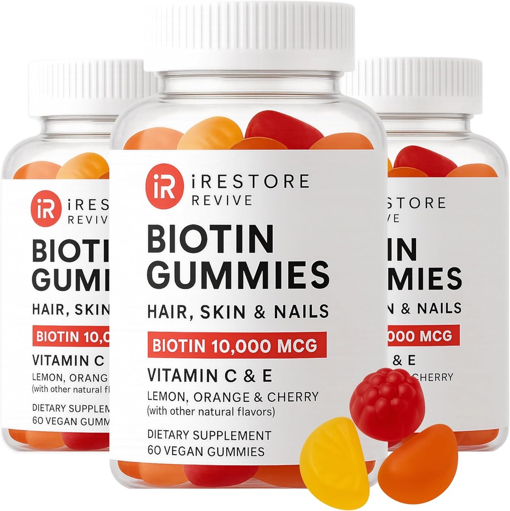 iRestore Hair Gummy Vitamiinid, Vegan Biotin Gummies juuste naha ja küüned, Juuste kasvu Gummies naistele ja meestele, Biotin 10000mcg, 3PK
