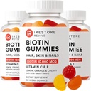 iRestore hiukset Gummy Vitamiinit, Vegan Biotin Gummies hiukset ihon ja kynsien, hiusten kasvu Gummies naisten ja miesten, Biotiini 10 000 mcg, 3PK