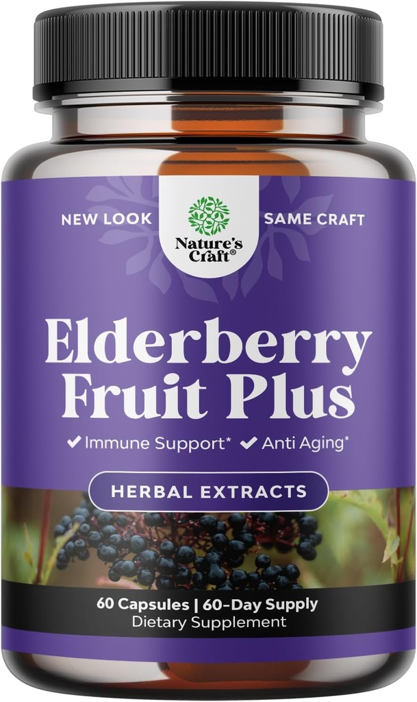 Must Elderberry Kapslid Antioksüdant täiendus - Elderberry Immune Support Naha täiendada Naha vitamiinid ja Sambucus ekstrakt - Immuunsüsteemi tugi