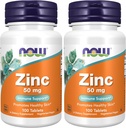 Now Supplements, Zinco (Gluconato de Zinco) 50 mg, Suporta Funções de Enzima*, Suporte Imune*, 100 Comprimidos (Pacote de 2)