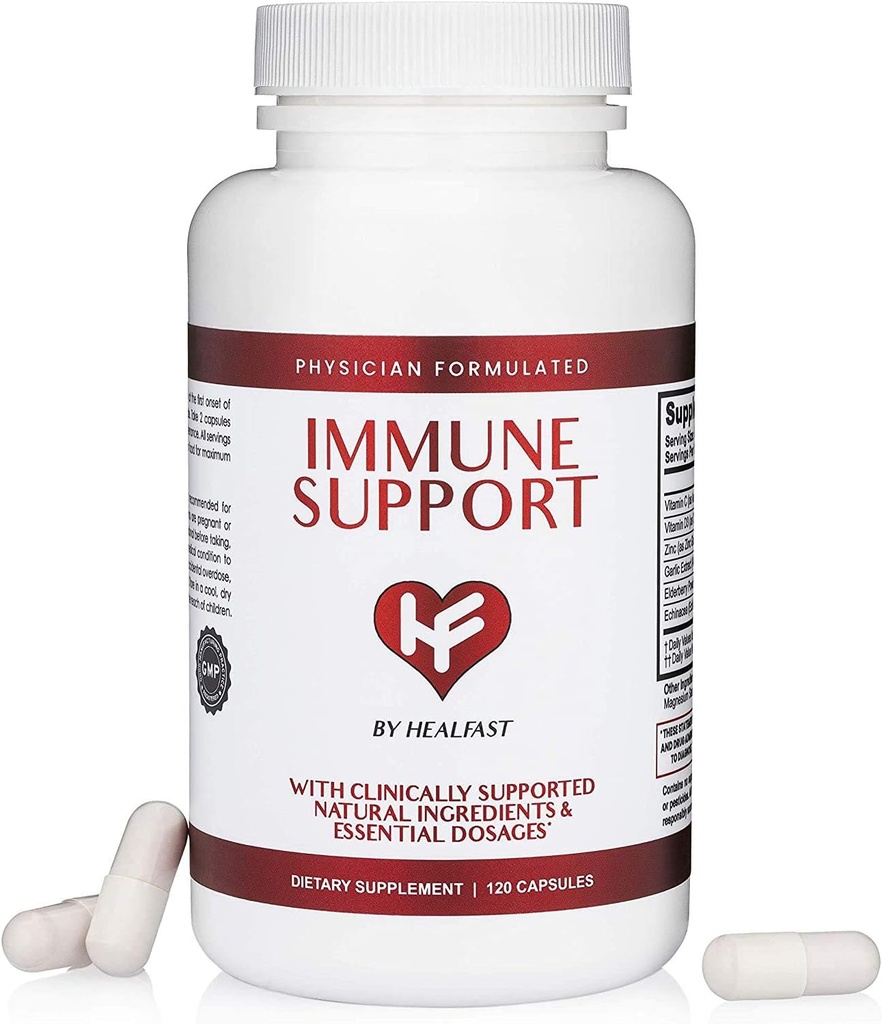 HealFast Clinical Immune Suppplement Aver4; Sambucus Black Elderberry dengan Zinc dan Vitamin C, D, Garlic, Echinacea 124; Dokter Formulasi untuk Pertahanan Imune 124; Imunity Vitsules - 120 Capsules