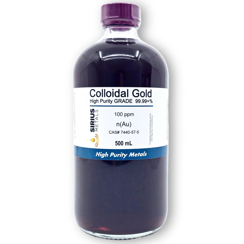 True Colloidal Gold (100 ppm) - 99.99+% Purity - 500 mL (16.9 Fl Oz) in a Clear Glass Bottle