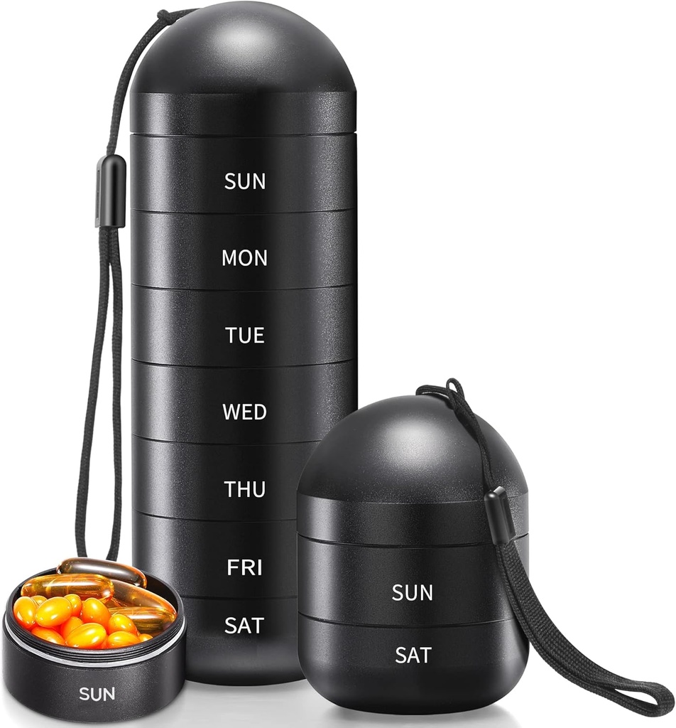 Zannaki XL Metal Travel Pill Organizer, Extra Large Waterproof Weekly Pill Box, Aluminum Alloy Pill Case Container, BPA Free 7 Day Daily Medicine Organizer Holder for Vitamin, Fish Oil, Supplement