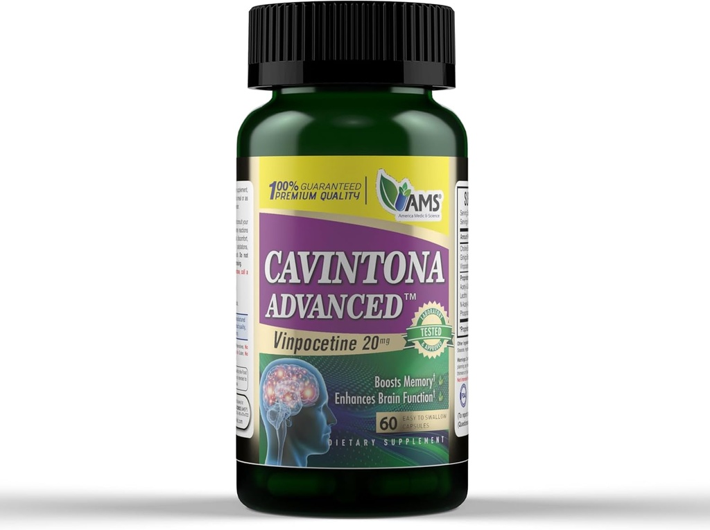 America Medic & Science Cavintona Advanced Supplement – Vinpocetine 20mg para memória, memória e saúde cerebral – Suporta função cognitiva, foco, clareza mental e fluxo de sangue – 60 cápsulas