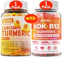 1Pack Turmeric Curcumin Filled Gummies + 1Pack Vitamin ADK with B12 Gummies