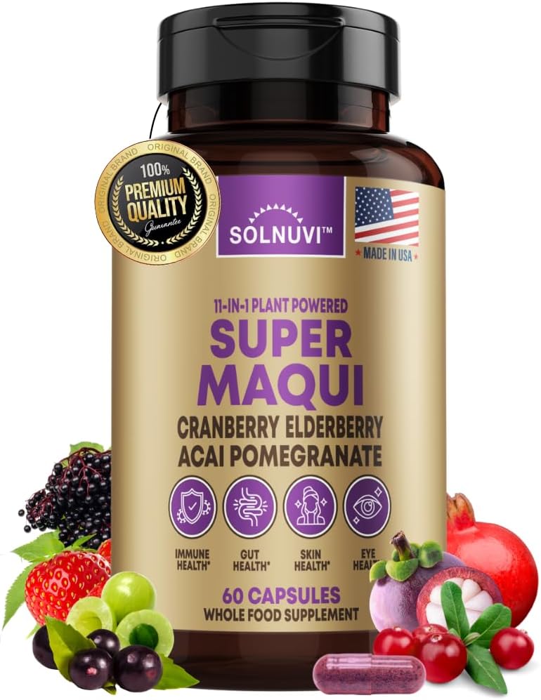 Kapsułki Organic Super Maqui Berry - Superfood w proszku - Ekstrakt Elderberry, Żurawina, Granat, Acai - Suche oko i Tear Support, Gut Health, Skóra - 60 Kapsułki wegańskie, Nie GMO, Gluten