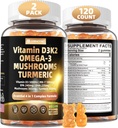Vitamina D3 5000iu (125mcg) + Vitamina K2(MK7) Gummies com Algae Omega 3 □ Vitamina D3+K2 de força máxima para osso, dentes, Energia, Imune, Absorção de cálcio - Vegan, Açúcar grátis,120Ct