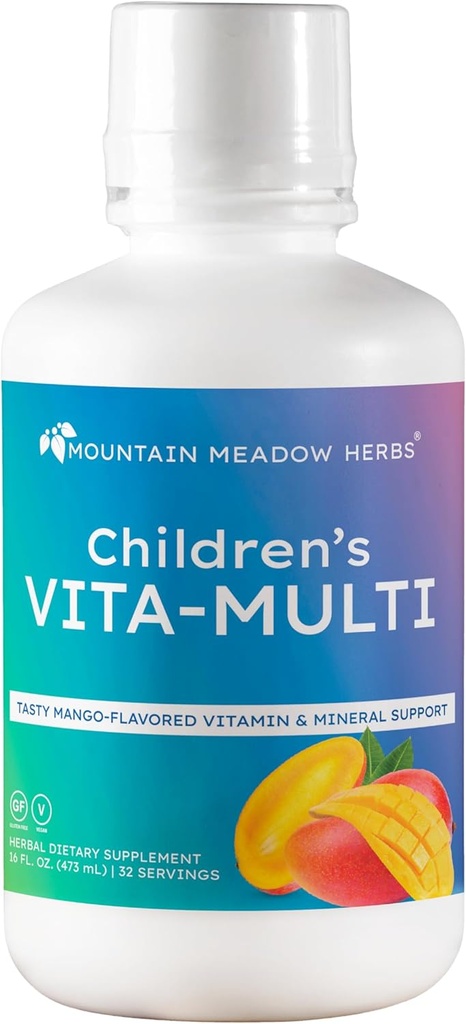 Mountain Herbis Children-Multa: Fusionada Vita-Madadina suplementari - Absorbitada ràpida Absording nens amb Frudes de fruita, Verds i ulls-Protering Lutin (16 oz).