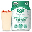 KOS Vegan Protein Powder, Unflavored & Unsweetened - Low Carb Pea Protein Blend, Organic Superfood Rich in Vitamins & Minerals - Keto, Soy, Dairy Free - Meal Replacement for Women & Men - 20 Servings