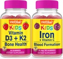 WellYeah Vitamin D3+K2 Kids + Iron + Vitamin C Kids, Gummies Bundle - Great Tasting, Vitamin Supplement, Gluten Free, GMO Free, Chewable Gummy