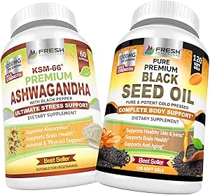 FRESH HEALTHCARE Ashwagandha KSM 66 and Black Seed Oil - Bundle