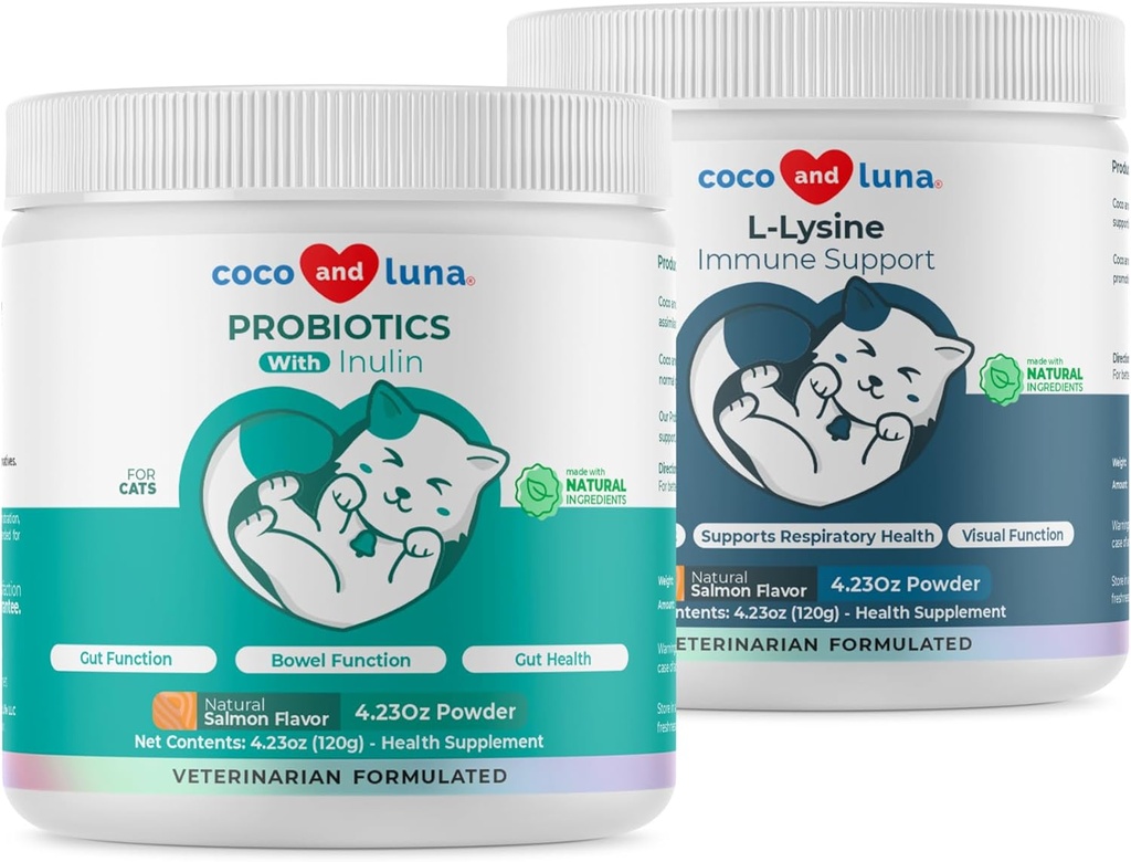 Lysine + Probiotics & Prebiotics for Cats - Immune Support, Eye Function, Bowel Function & Gut Health.