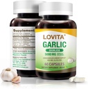 Lovita Odorless Knoflook Capsules, 5000mg Verse Knoflook Equivalent, 1,25% Allicin Extract, Ondersteunt Hart, Bloeddruk, Cholesterol & Immuun System, Non-GMO, Glutenvrij, 60 Vegan Capsules