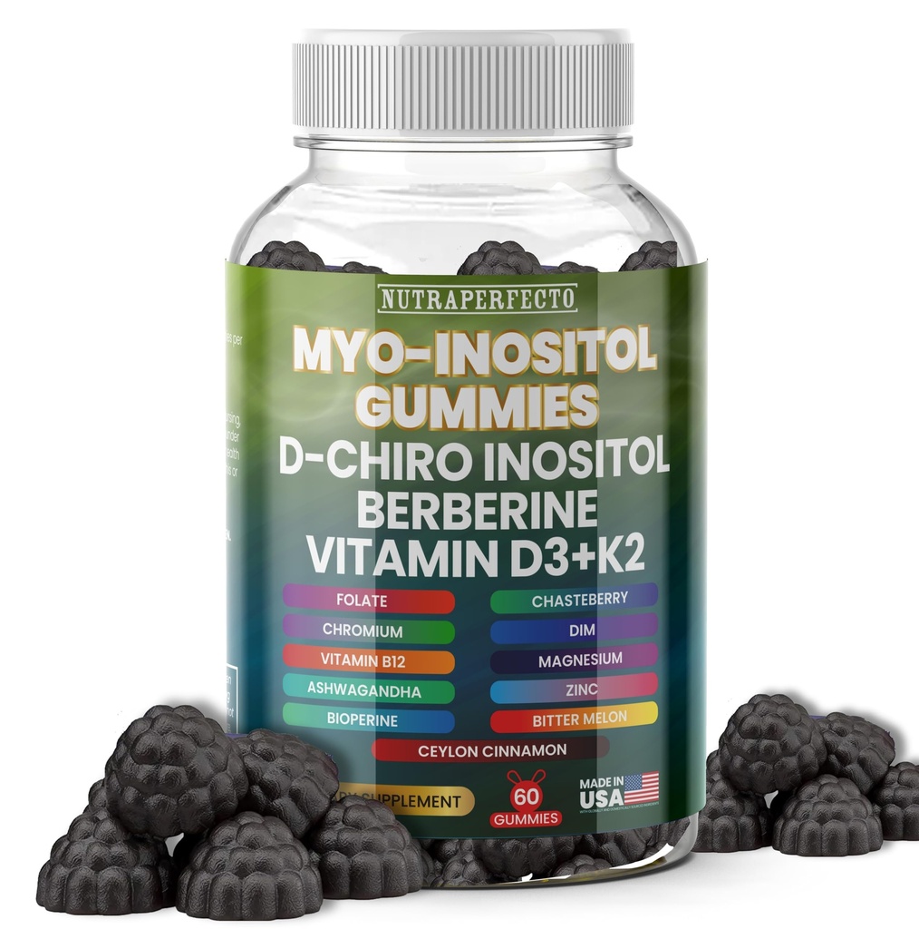 Sugar Free Myo-Inositol & D-Chiro Inositol Gummies for Women, Berberine Vitamin D3 K2 DIM Magnesium Glycinate Oxide L-Methylfolate Supplement for Women, Fertility, Hormone Balance, PMS, Ovarian Health