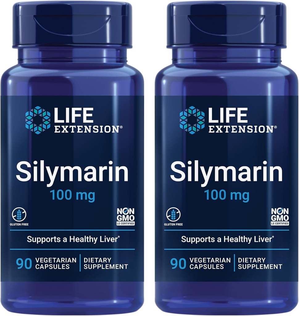 Life Extension Silymarin – Piena datele ekstrakts – Atbalsta aknu veselību – Bez lipekļa, ne-GMO, Veģetārs – Divi iepakojumi - 2 x 90 kapsulas