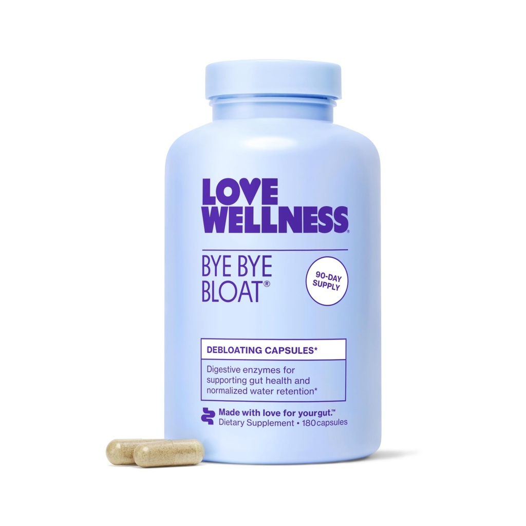 Love Wellness Bye Bye Bloat, Digestive Enzymes | Bloating Relief for Women | Help Reduce Gas Relief & Water Retention | Supports Digestive Health with Fenugreek & Dandelion | 180 Count