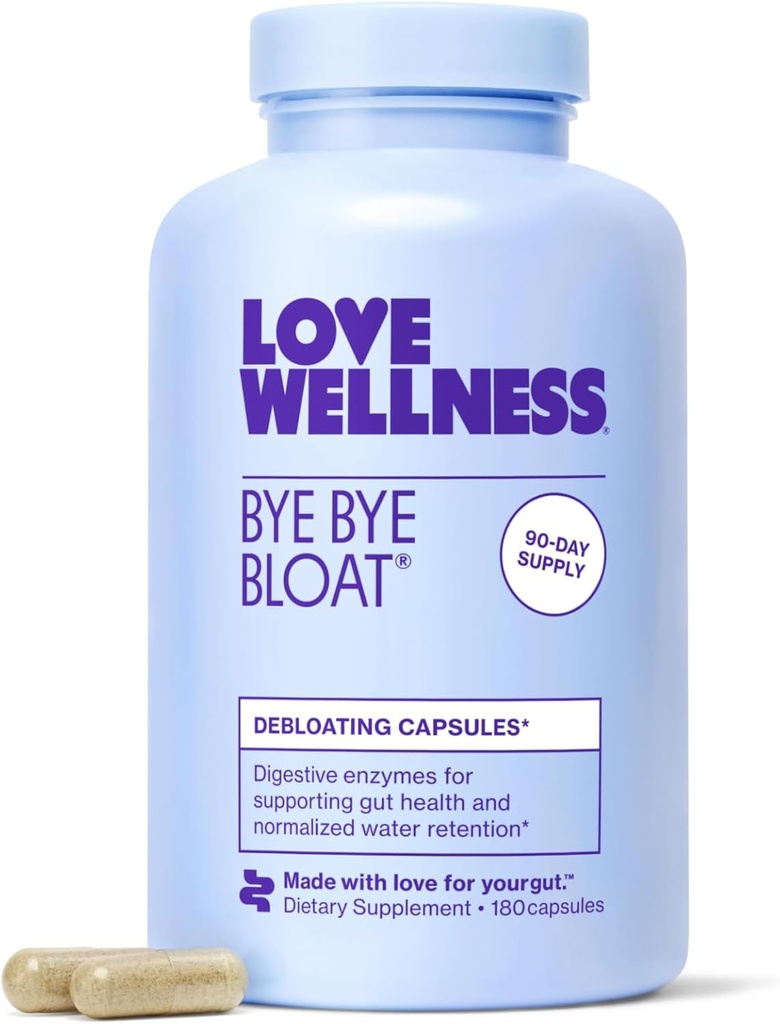 Love Wellness Bye Bye Bloat, Qadınlar üçün Digestive Enzymes / Qadınlar üçün Bloating Yardım / Qaz Yardımı və Su Retention azaldır / Fenugreek və Dandelion ilə Digestive Health
