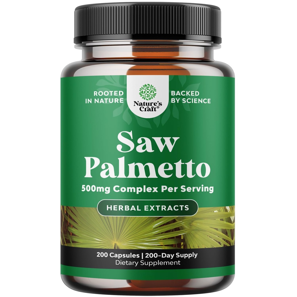 Natures Craft Saw Palmetto for Men with Beta Sitosterol - Saw Palmetto Extract Prostate Health Supplement for Men Bladder Control and Prostate Support - Restoring Hair Supplement - 200 Count