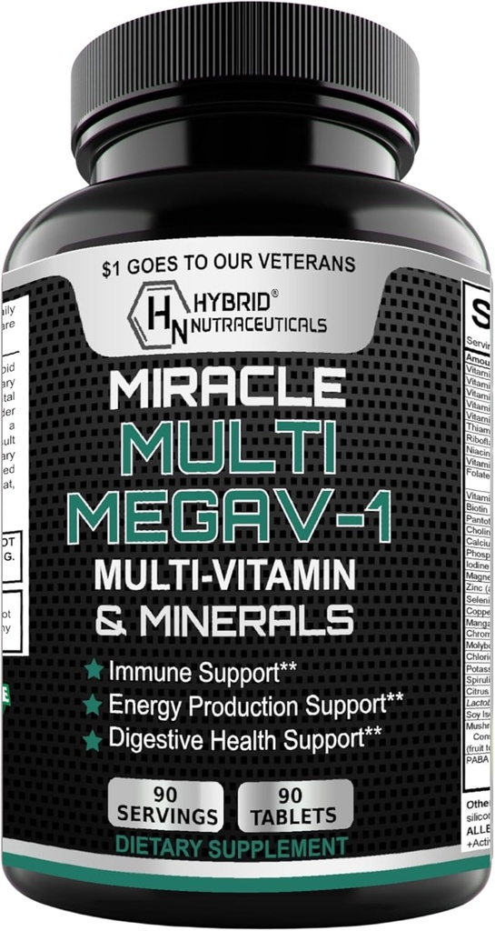 MEGAV-1 Multi-Vitamin, Superfood & Minerals - Daily Multivitamin with Probiotics, Digestive Enzyme, Onddo Konplexua Heart Health, Inmune Support, Energy & Stamina - 90 Tablet