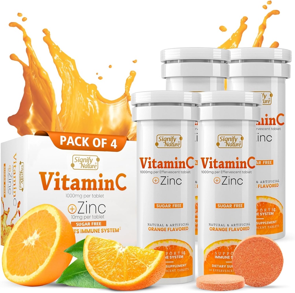SlGNIFY NATURE Vitamin C 1000mg Effervescent Tablet - Profestiune Dukung VIT C dengan suplemen Zinc - Sugar- Free ForVegan Formula 124; Dissolvable Vitamin C Tablet - Air Soluble Fizzy Elixir - 40CT