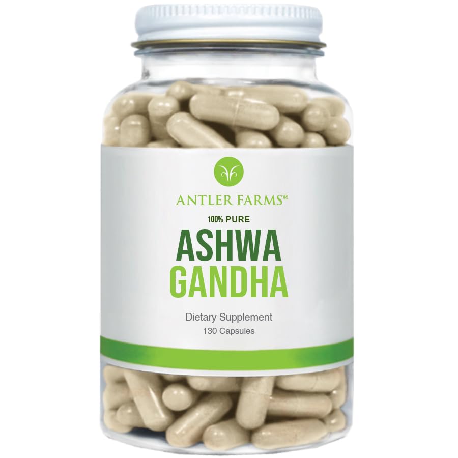 Antler Farms – 100% Pure Ashwagandha Root and Ashwagandha Root Extract, 130 Capsules, 1200mg – Standardized to 5% withanolides, Enhances Mental Performance, Energy, and Immunity