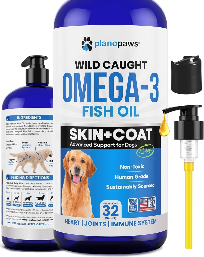 Omega 3 Fish Oil pro psy - Lepší než losos olej - Dog Fish Oil Dodatek ke snížení vypouštění & Svědění - Podporuje spojky, mozek, a srdce zdraví - Kůže a coat dodatek - Tekutý rybí olej