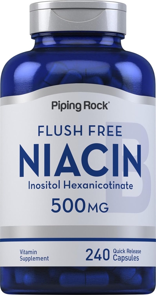 Piping Rock Niacin 500mg PHARMAD124; Flush Free PHARMAD124; 240 kapslí PHARMAD124; vitamin B3 dodatek PHARD124; Non- GMO, gluten Free