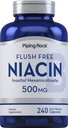 Piping Rock Niacin 500mg Dòng chảy Tự do (Guten free) 240 Capsules B3 Phụ   Không-GMO, Gluten Free