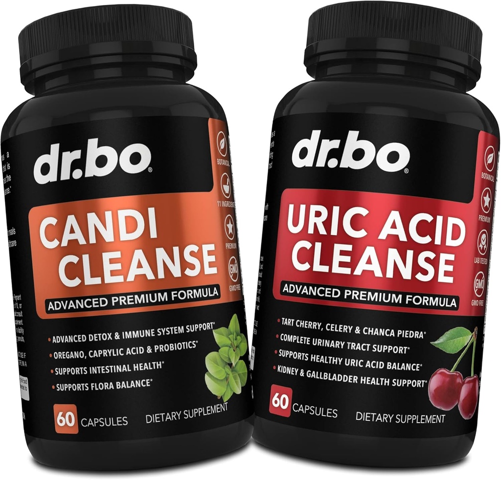 DR. BO Candi Uric Acid Cleanse Support - Oregano & Nieres Zāļu bagātinātāji sievietēm un vīriešiem - Extra Strength Uric Acid Flush Tīrīšanas kapsulas un mutes dobuma kontroleProbiotikas komplekss Tīrītājs