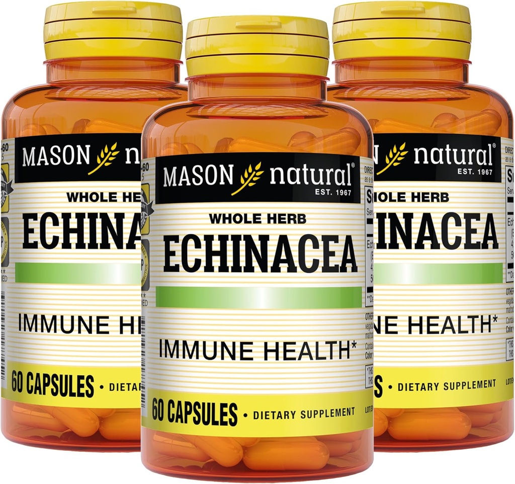 MASON LOODUSLIK Echinacea, immuunsüsteemi tugevdaja, toetab üldist tervist, taimset täiendada, 60 kapslit (Pack of 3)