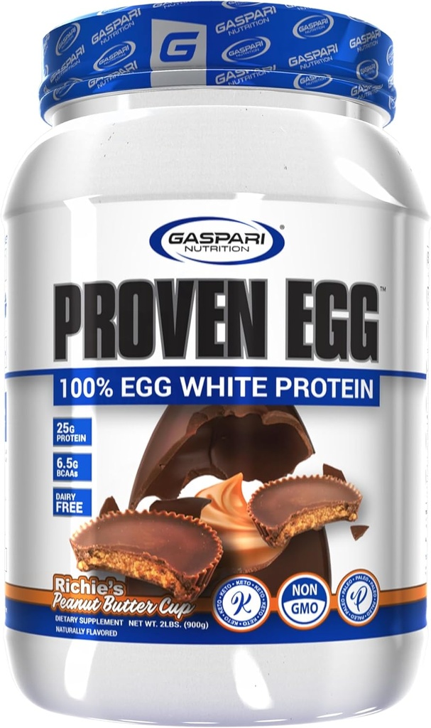 Gaspari Nutrition Proven Egg, 100% Egg White Protein, 25g Protein, Keto Friendly, Dairy and Lactose Free, Soy Free (2 фунта, чашка арахисового масла)