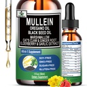 16-in-1 Organic Mullein Drops for Lungs | Mullein Leaf Extract w/Oil of Oregano with Black Seed Oil | Non-GMO&Gluten Free Respiratory Health Liquid Drops | Mullein Supplement Cleanse for Smokers