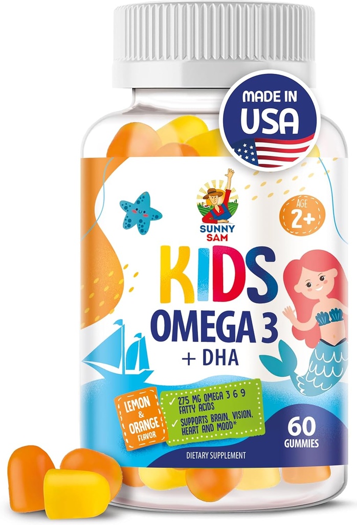 Omega 3 Gummies cho Trẻ em và người lớn - 60 gloable Gummies - Không có dầu hỏa Omega 3 6 9 DHA Gummy Phụ