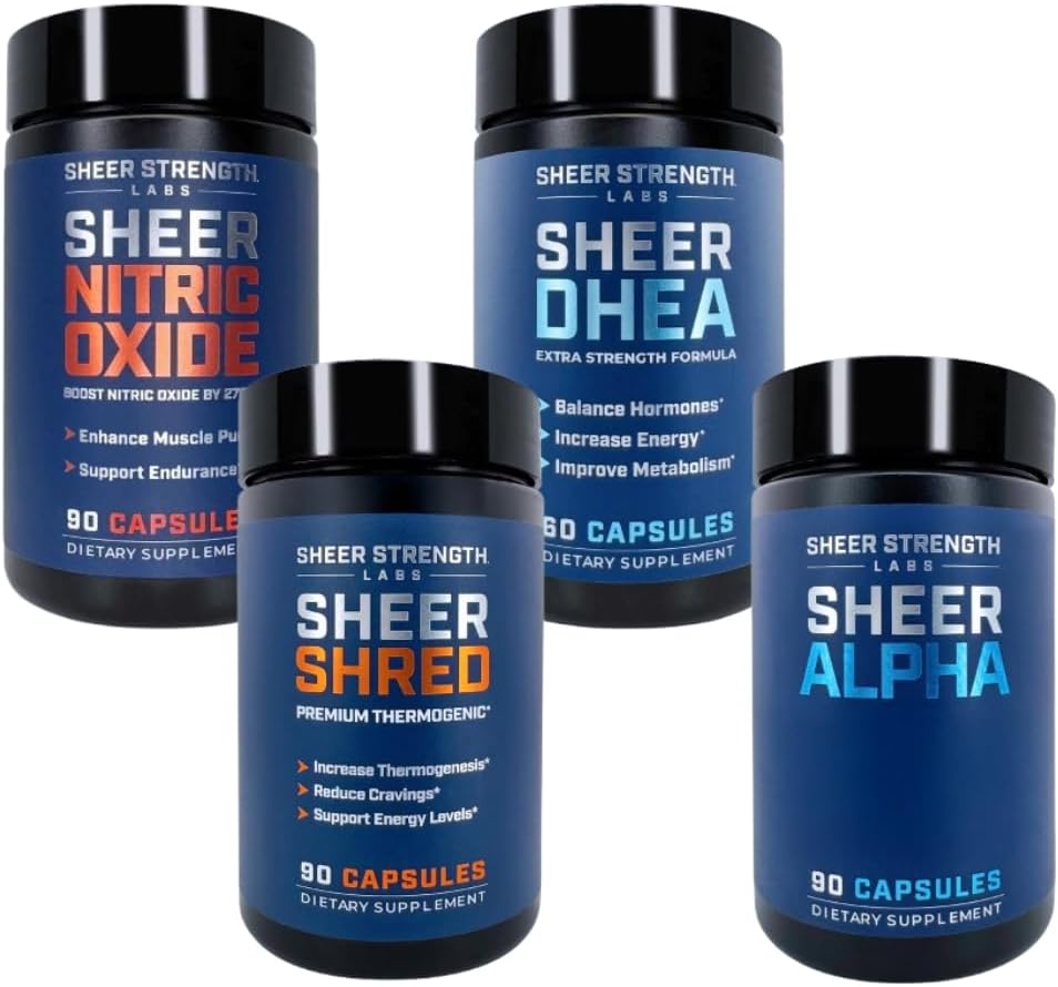 Sheer Ultimate Stack - DHEA Supplement for Men DHEA 100mg & Typpioksidi Supplement & Sheer Shred & Sheer Alpha