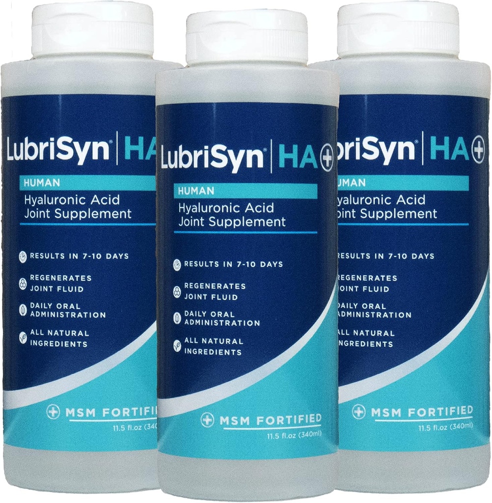 Lubrisyn Hyaluronic Acid Oral Joint Supplement med MSM - Liquid HA Formel för människor - Främjar gemensamt stöd, rörlighet, flexibilitet, Hydration och hälsosam funktion för män och kvinnor - 3 x 11.5oz