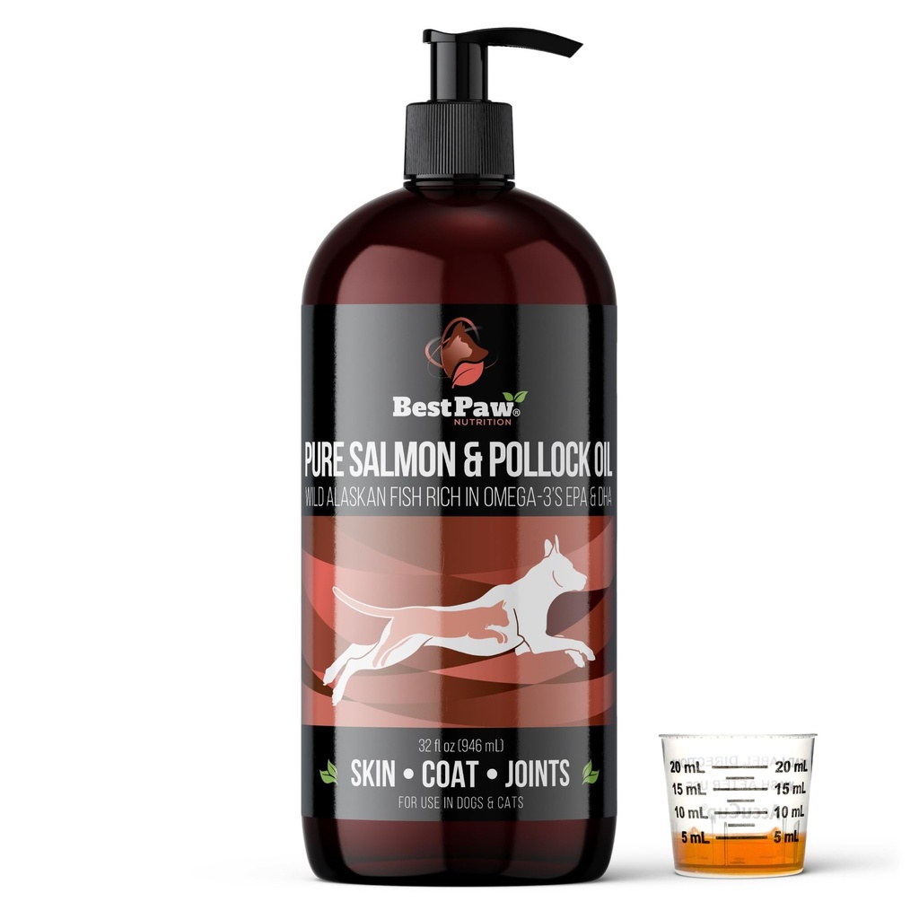 Wild Alaskan Salmon Oil for Dogs | Liquid Omega 3 Fish Oil with Pump | Skin and Coat, Joint and Heart Support | High Potency EPA and DHA | 32oz