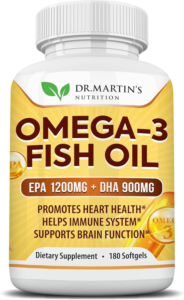 Omega 3 arrain-olioa 3750mg indar hirukoitza | EPA 1200mg + DHA 900mg gantz-azidoak | Arrainaren olioa Omega 3 gehigarria | Bihotz osasuntsua, sistema immunologikoa, begiak, azala eta garuna | 180 Burpless Softgels