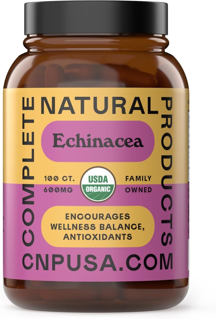 完整的天然产品 有机Echinacea Capsules 600mg, 100ct | 植物型,免疫系统和季节性健康支持 | 纯草,非GMO, Vegan Capsules