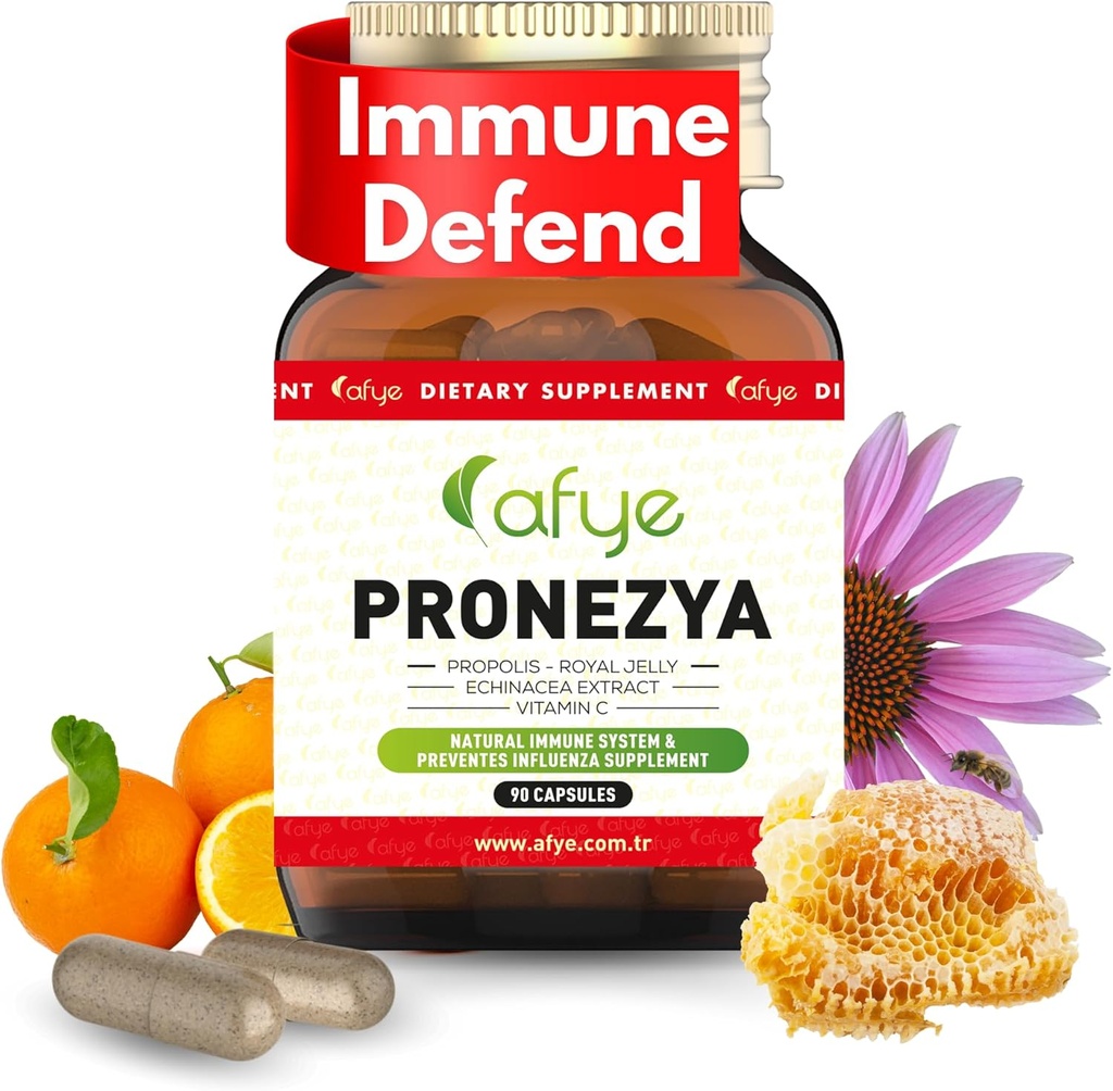 Immune System Support Supplement - Natural Blend of Propolis, Royal Jelly, Echinacea & Vitamin C - Enhances Health Plant-Based 90 Capsules (Pack of 1)