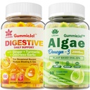 LILICARE Sugar Free Omega 3 Fatty Acid 2000mg With 640mg DHA & 290mg EPA, Multivitamin, CoQ10, Astaxanthin + Ginger Filled Gummies for Nausea - Stomach Relief - Ultra Absorption for Digestive Support
