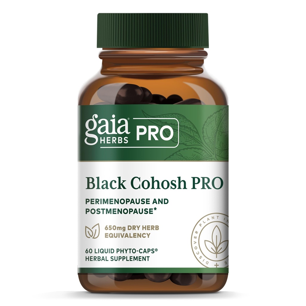 GAIA HERBS PRO Black Cohosh PRO - Healthy Perimenopause & Post Menopause Support Supplement* - Women's Health Supplement with Black Cohosh Root Extract - Vegan - 60 Liquid Phyto-Caps (60 Servings)