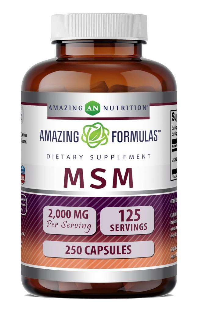 Amazing Formulas MSM (Methylsulfonylmethane) Supplement | 2000 Mg Per Serving | Capsules | Non-GMO | Gluten Free | Made in USA (250 Count | 1 Pack)