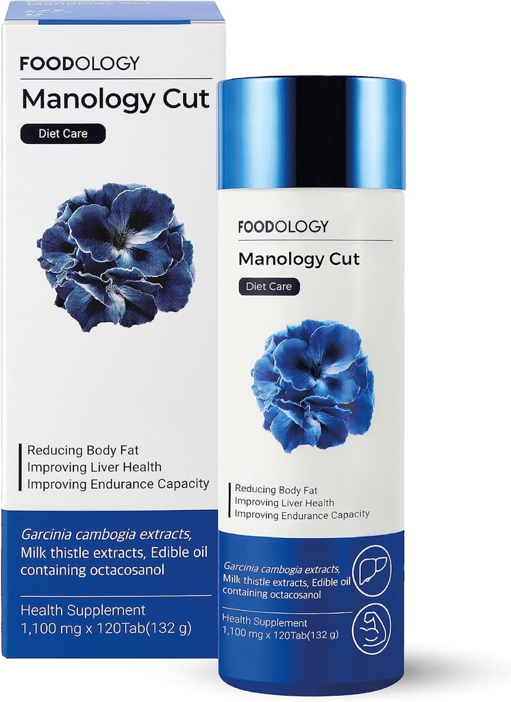 FOODOLOGY Manology Cut (Pack of 1-120 Tablets, 60 Servings for 20 Days) - Body Balance, Improved Endurance & Liver Health Support. Garcinia Cambogia (HCA), Milk Thistle, Octacosanol.