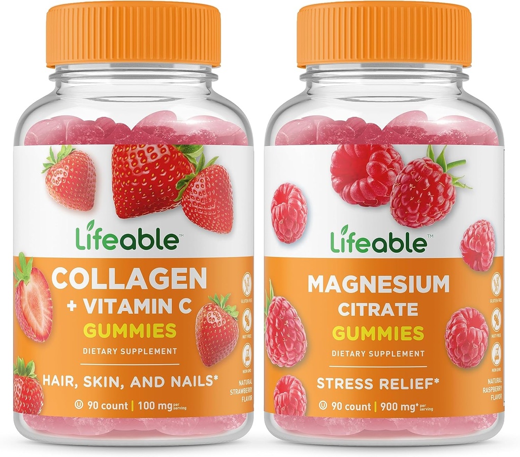 Collagen " Vitamin C + Magnesium, Gummies Bundle - Great Tasting, Vitamin supplement, Gluten Free, GMO Free, Chewable Gummy