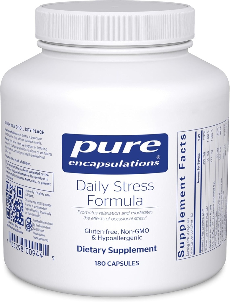 Pure Encapsulations Щоденний Stress Formula Promotes Relaxation and Moderates Наслідки Occasional Stress* Код 180 капсули